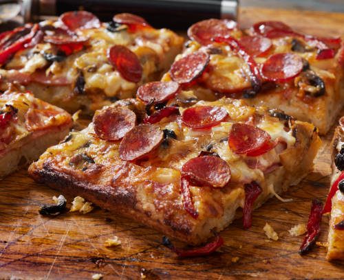 Sicilian-Style Square Pizza with Pepperoni & Peppers