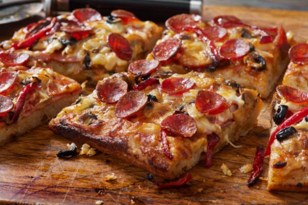 Sicilian-Style Square Pizza with Pepperoni & Peppers