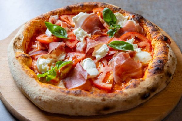Prosciutto & Burrata Pizza with Fresh Tomatoes & Basil