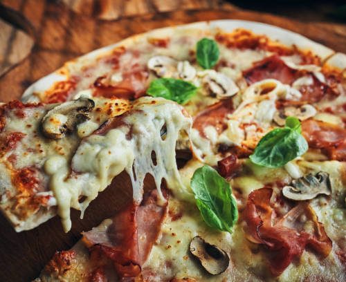 Prosciutto & Mushroom Pizza with Melty Cheese Pull