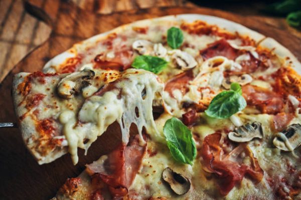 Prosciutto & Mushroom Pizza with Melty Cheese Pull