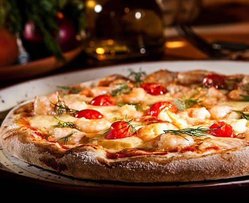 Gourmet Shrimp & Cherry Tomato Seafood Pizza with Fresh Dill