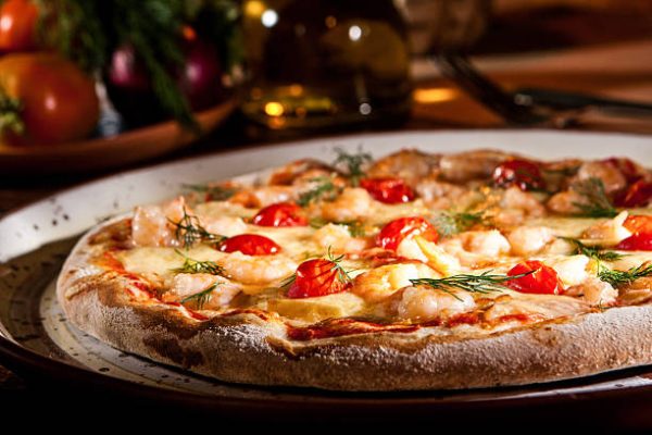 Gourmet Shrimp & Cherry Tomato Seafood Pizza with Fresh Dill